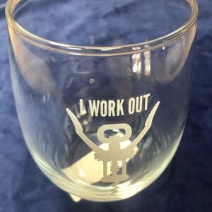 I Work Out Corkscrew Stemless Wine Glass, 21 Oz. NWT